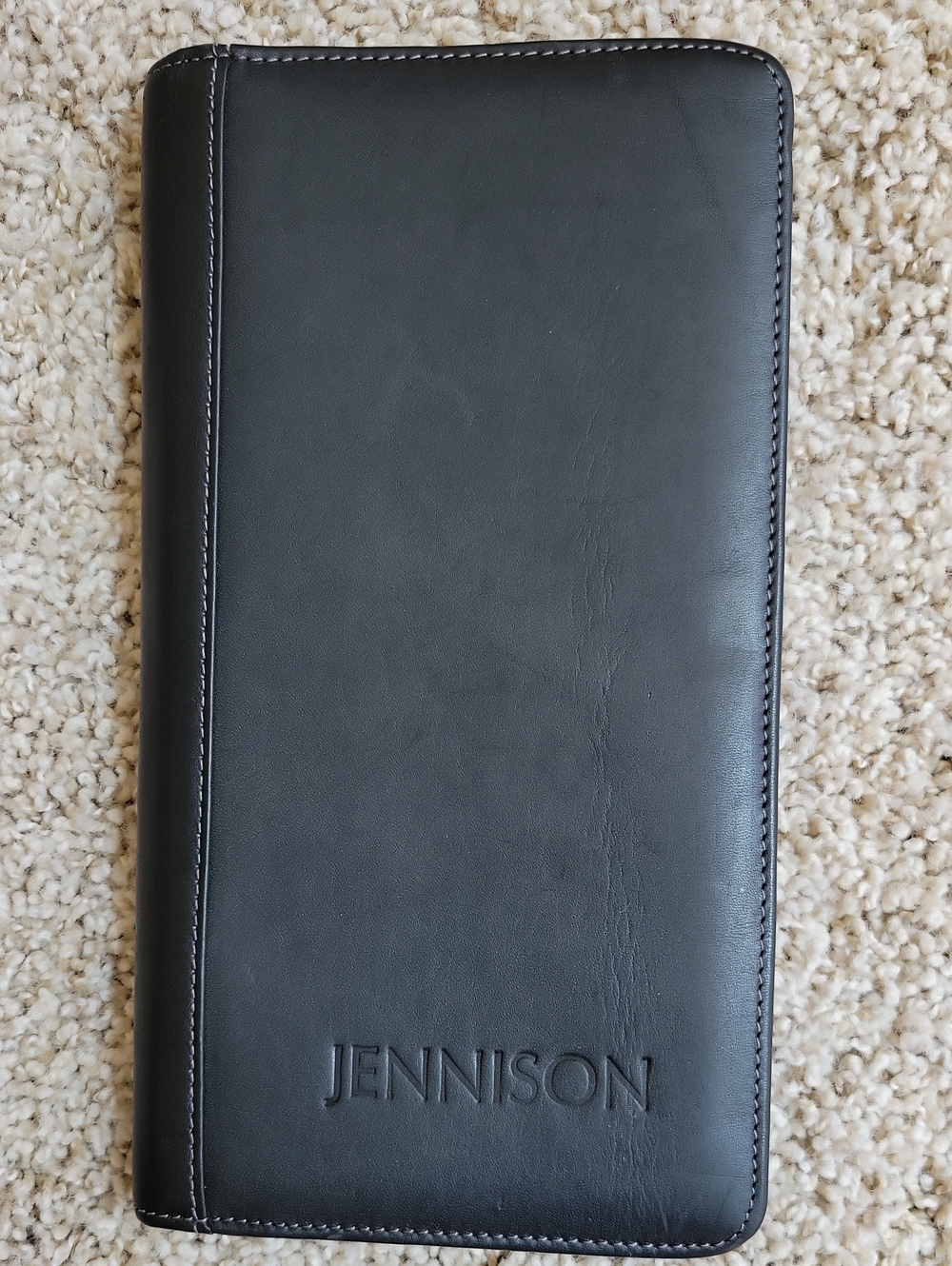Black Jennison Leeds Zippered Portfolio - Genuine Leather